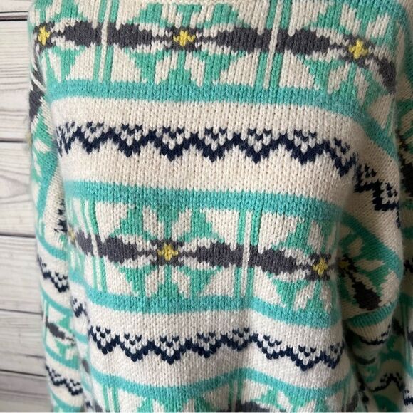 American Eagle Oversized Blue & Cream Mock Neck Fair Isle Sweater - Picture 5 of 10